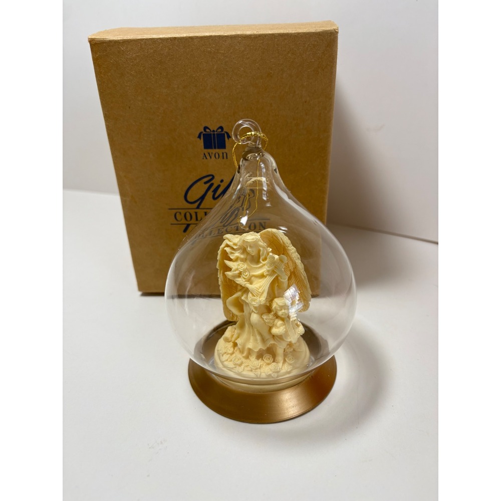 Avon Gift Collection Classic Angel Ornament Glass Teardrop Cloche Figurine Boxed